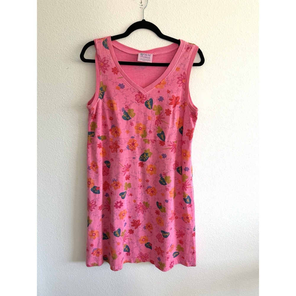 Fresh Produce Vintage Dress Sz M Pink Floral Tank USA Made 90s Cottagecore Beach - Picture 3 of 8